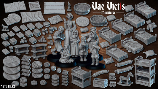 Fantasy Orphanage Scenery and Terrain set, Tabletop Plague victim Scenery  for Fantasy Wargames and Tabletop RPGs