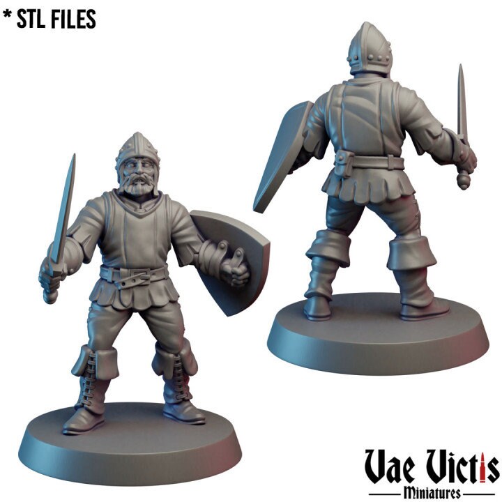Village Watchmen Warband , Assembled Village Guard  Fantasy Miniatures by Vae Victis, perfect for Fantasy Wargames and Tabletop RPGs