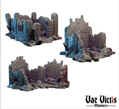 Stone Fantasy House Ruins Small Half Timbered Medieval Building Tabletop Terrain suitable for Fantasy Wargames and Tabletop RPGs