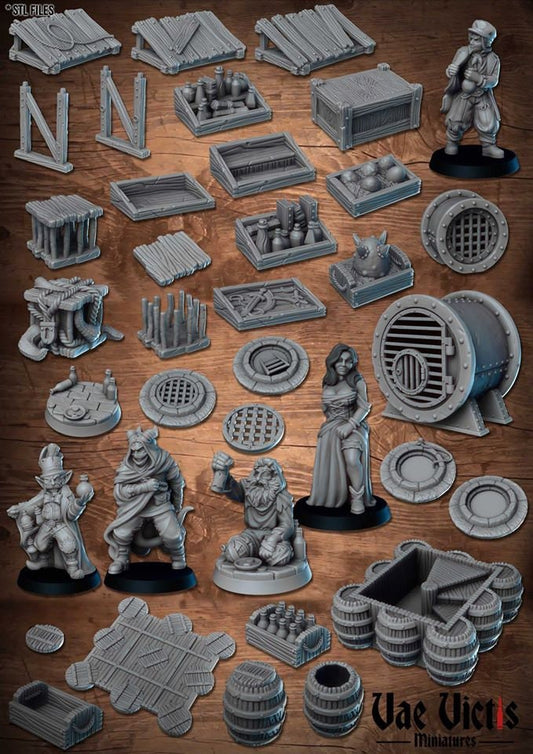 Fantasy Black Market Scenery Set 28mm Tabletop Terrain 32mm Terrain suitable for Fantasy Wargames and Tabletop RPGs