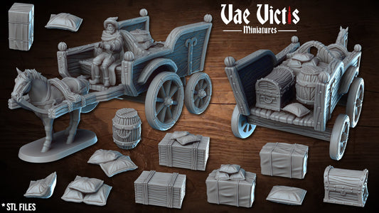 Fantasy Traveling Trader Medieval Scenery set 28mm Merchant Terrain 32mm Terrain suitable for Fantasy Wargames and Tabletop RPGs