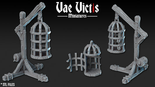 Prison Equipment - Gibbet and open cage, Detailed Tabletop Scenery  for RPGs & Wargaming, for Fantasy Wargames and Tabletop RPGs