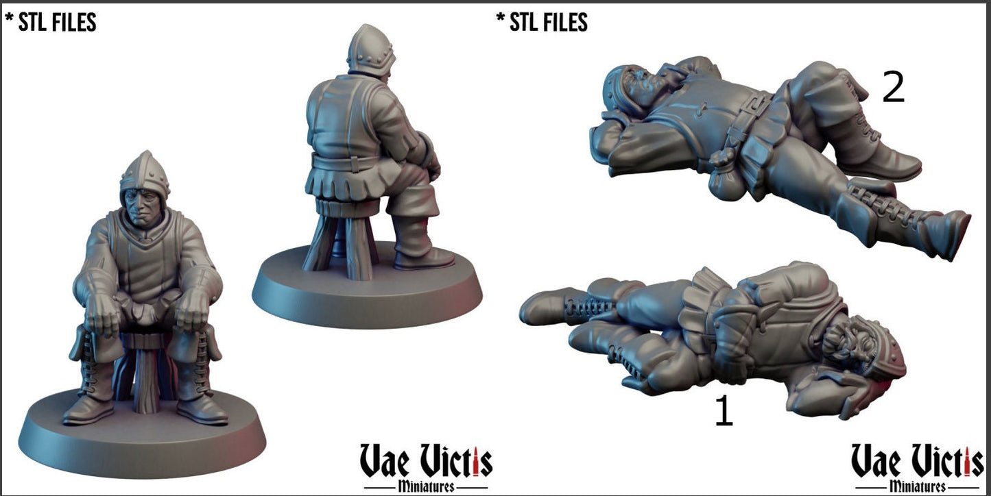 Village Watchmen Warband , Assembled Village Guard  Fantasy Miniatures by Vae Victis, perfect for Fantasy Wargames and Tabletop RPGs