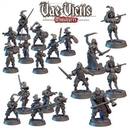 Landsknecht Warband , Assembled Empire Mercenaries Fantasy Miniatures by Vae Victis, perfect for Fantasy Wargames and Tabletop RPGs