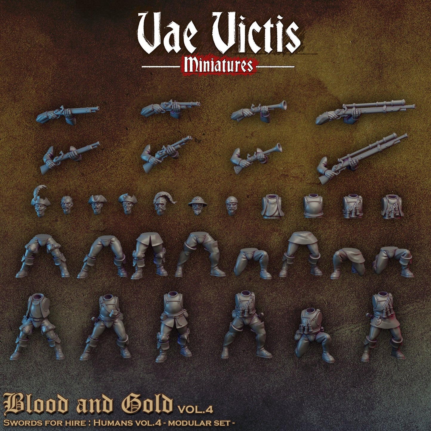 Modular Mercenary Handgunner Miniatures, Bits and Weapon Conversions Fantasy by Vae Victis, perfect for Fantasy tabletop Wargames