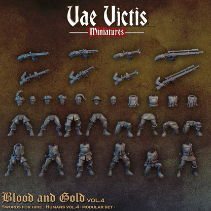 Modular Mercenary Handgunner Miniatures, Bits and Weapon Conversions Fantasy by Vae Victis, perfect for Fantasy tabletop Wargames