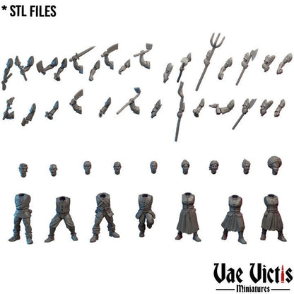 Modular Village Mob Miniatures, Bits and Weapon Conversions Fantasy by Vae Victis, perfect for Fantasy Wargames and Tabletop RPGs