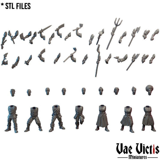 Modular Village Mob Miniatures, Bits and Weapon Conversions Fantasy by Vae Victis, perfect for Fantasy Wargames and Tabletop RPGs