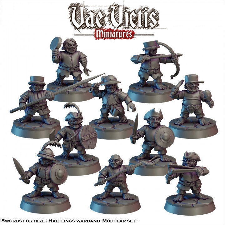 Modular Halfling Village Guard Miniatures, Bits and Weapon Conversions Fantasy by Vae Victis, perfect for Fantasy Wargames and Tabletop RPGs