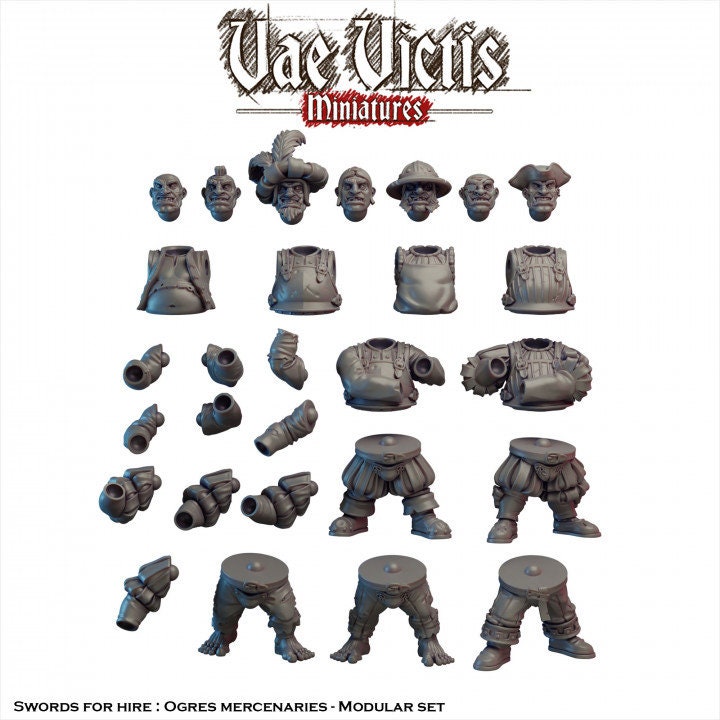 Modular Ogre Mercenary Warriors, Bits and Weapon Conversions Fantasy by Vae Victis, perfect for Fantasy Wargames and Tabletop RPGs
