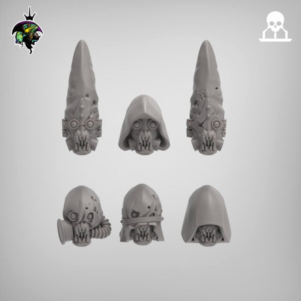 Corrupted Heretic Heads heads set, Modular Cultist  Miniatures by Reptilian Overlords, Chaos Cultist conversion bits for Sci-Fi Wargames