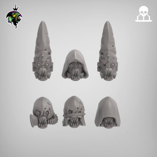 Corrupted Heretic Heads heads set, Modular Cultist  Miniatures by Reptilian Overlords, Chaos Cultist conversion bits for Sci-Fi Wargames