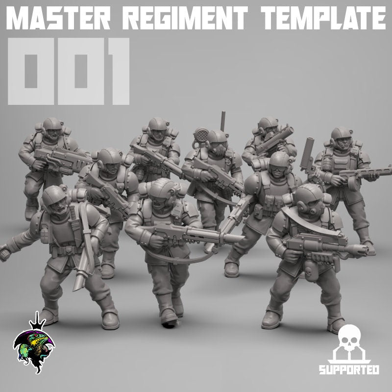 MODULAR Master Regiment Template, Modular Sci-Fi Wargames Space Guard Miniatures by Reptilian Overlords,  Imperial guard infantry regiment
