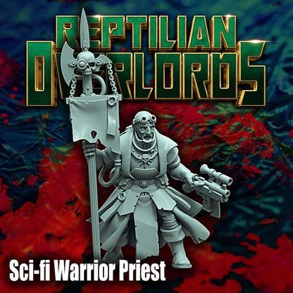 Sci-Fi Warrior Priest Miniature by Reptilian Overlords, Grimdark Guardsmen Character