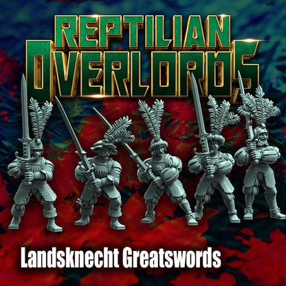 Imperial Landsknecht Greatswords Miniatures, Bits and Weapon Conversions by Reptilian Overlords, perfect for Fantasy Wargames