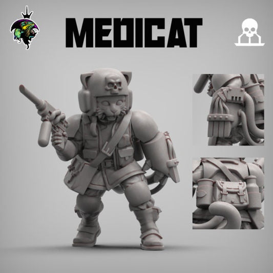 Medicat Neko Character Medic Print, Miniature by Reptilian Overlords,  Imperial guard Furry Cat Neko for Sci-Fi Wargames