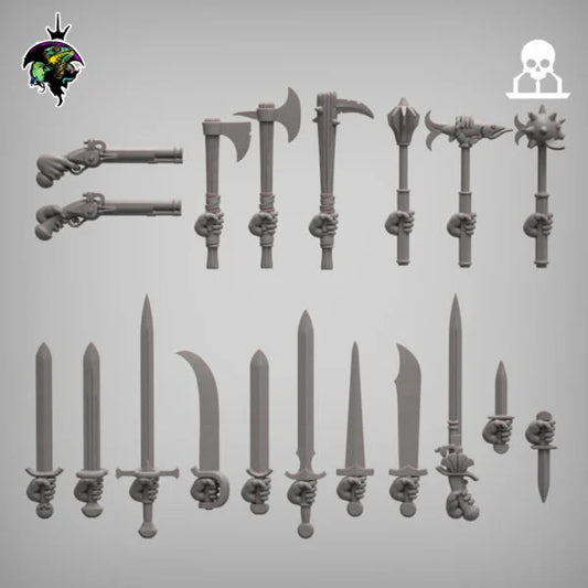 Modular Mercenary Bits, Weapon packs, Heads, Torsos and Legs. Fantasy Miniatures by Reptilian Overlords, Fantasy Wargames and Tabletop RPGs