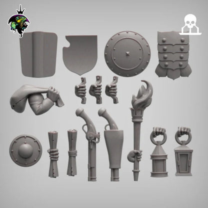 Modular Mercenary Bits, Weapon packs, Heads, Torsos and Legs. Fantasy Miniatures by Reptilian Overlords, Fantasy Wargames and Tabletop RPGs