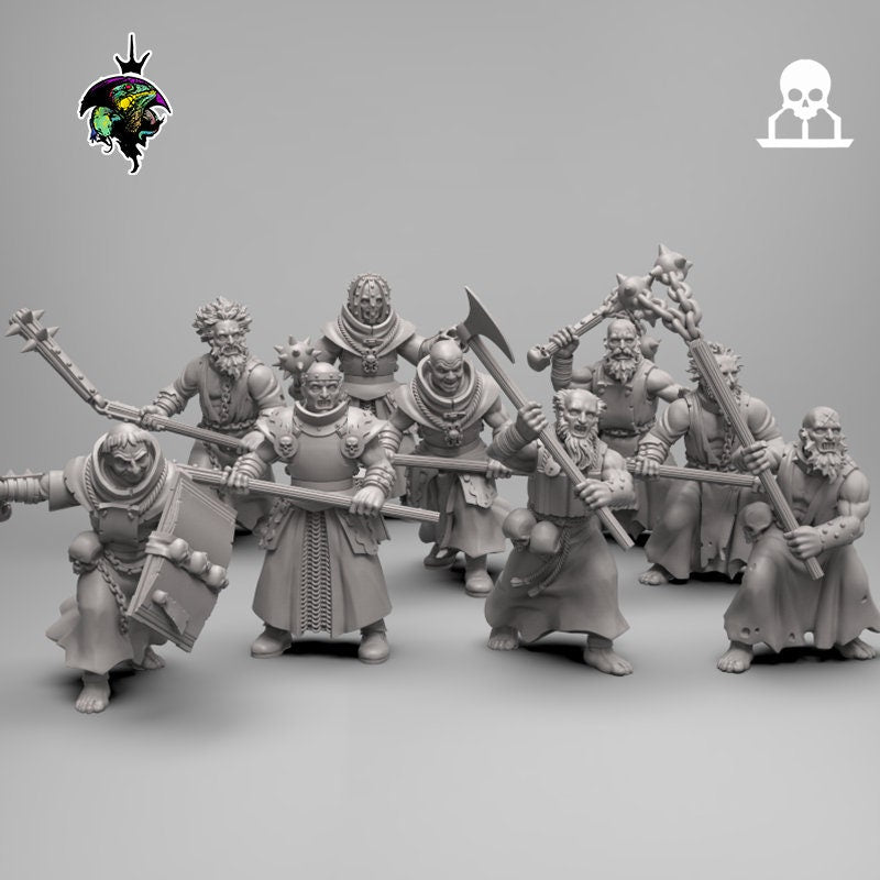 Modular Flagellants, Warrior Priests and Zealots, Witch Hunter Warband. Fantasy Miniatures by Reptilian Overlords, perfect for Wargames