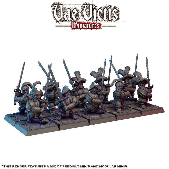 Modular Halfling Landsknecht Miniatures, Bits and Weapon Conversions Fantasy by Vae Victis, perfect for Fantasy Wargames and Tabletop RPGs