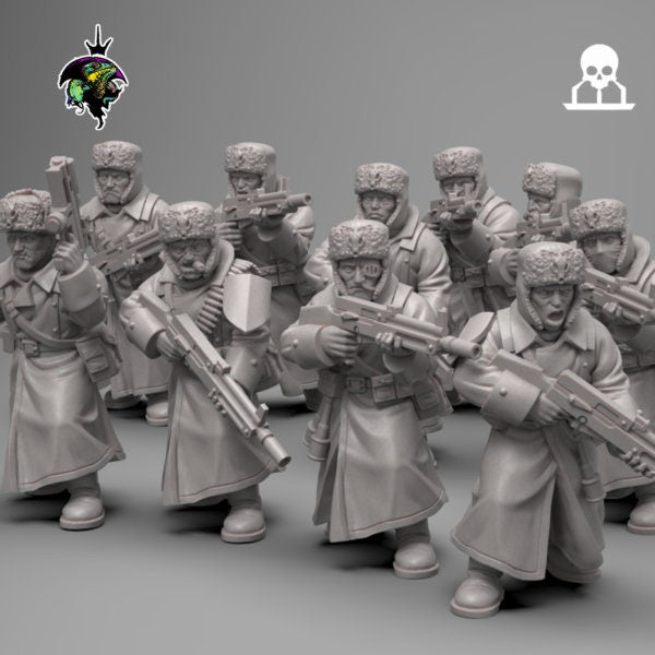 Spacenaz Infantry Squad, Valhalla Ice Warriors Guardsmen Regiment Sci-Fi Wargames Miniatures by Reptilian Overlords,