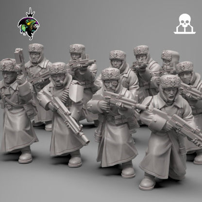 Spacenaz Infantry Squad, Valhalla Ice Warriors Guardsmen Regiment Sci-Fi Wargames Miniatures by Reptilian Overlords,