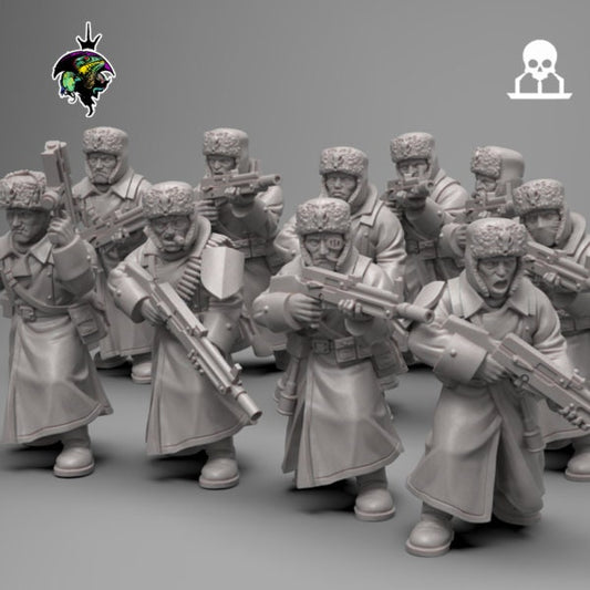 Spacenaz Infantry Squad, Valhalla Ice Warriors Guardsmen Regiment Sci-Fi Wargames Miniatures by Reptilian Overlords,