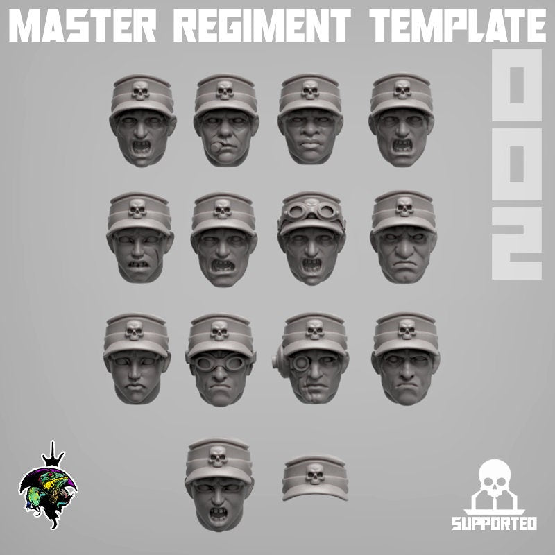 Master Regiment Head set, Modular Miniatures by Reptilian Overlords, Conversion Bits