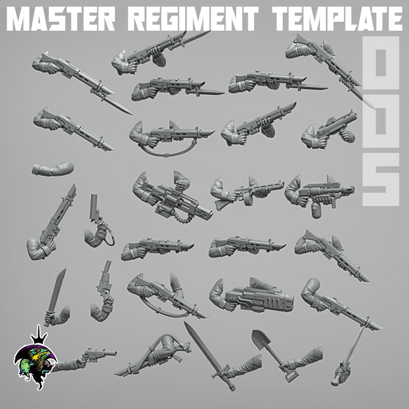 Master Regiment Template Weapons set, Modular Sci-Fi Guardsmen Miniatures by Reptilian Overlords,  Bits for Sci-Fi Wargames, Conversion bits