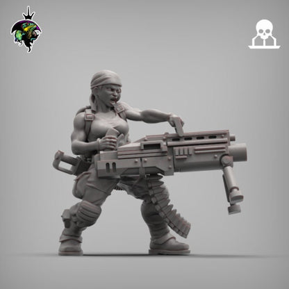 Sergeant Hawker, Female Guardsmen Character Proxy, Sci-Fi Wargames Miniatures by Reptilian Overlords