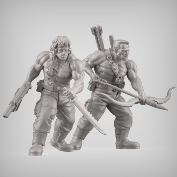 Zorbo and Duke, Rambo and Predator Dutch Proxy,  Miniatures by Reptilian Overlords, Grimdark guard characters