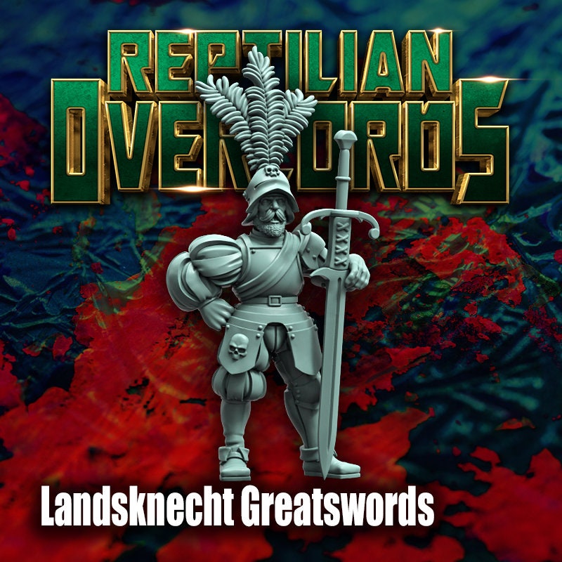 Imperial Landsknecht Greatswords Miniatures, Bits and Weapon Conversions by Reptilian Overlords, perfect for Fantasy Wargames
