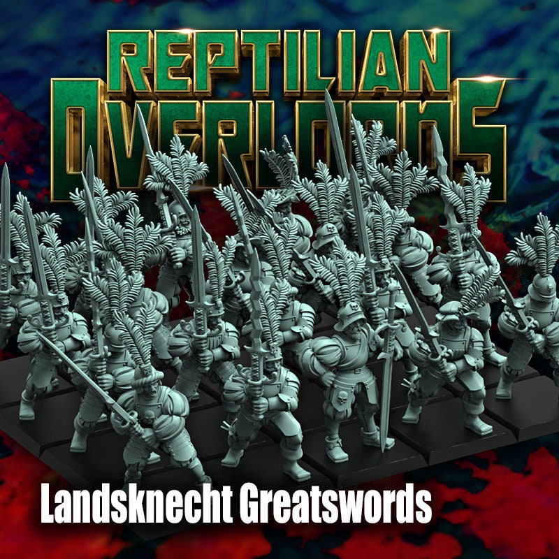Imperial Landsknecht Greatswords Miniatures, Bits and Weapon Conversions by Reptilian Overlords, perfect for Fantasy Wargames