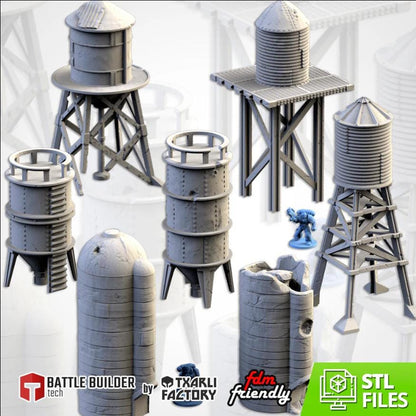 Modular Silos and Storage Tanks Ork Txarli Factory Imperial Building modular Cityscape Set, Perfect for Tabletop Wargames