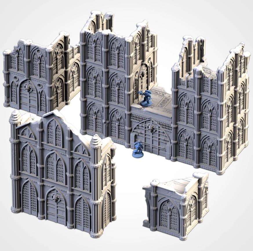 Modular CATHEDRAL RUINS Txarli Factory Imperial Building Terrain Cityscape Set, Perfect for Tabletop Wargames