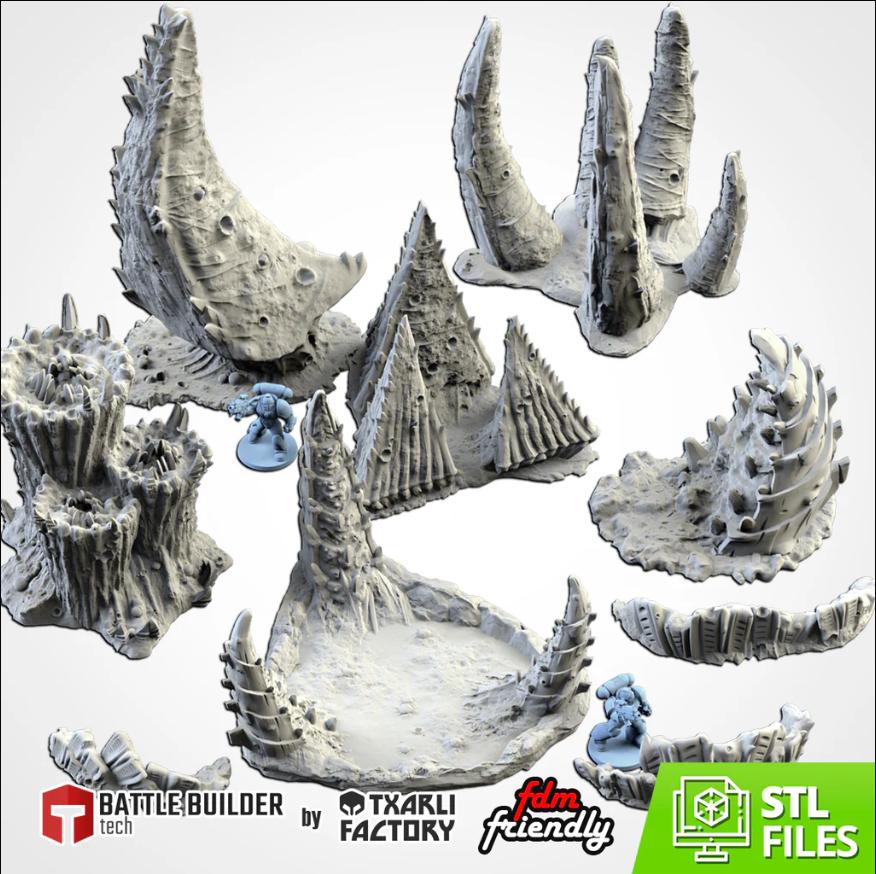 Modular ALIEN TERRAIN Txarli Factory Infected Tyranid Building Terrain Cityscape Set, Perfect for Tabletop Wargames
