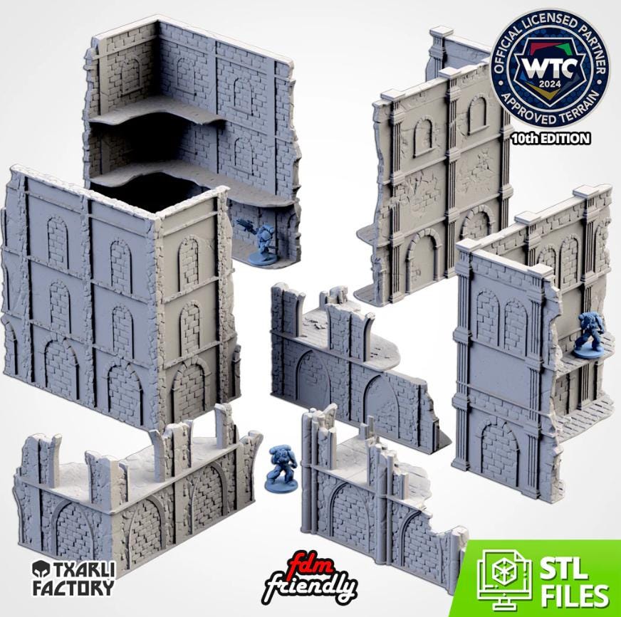 Modular CITY RUINS WTC set Txarli Factory Ruined 40k Building Terrain Cityscape Set, Perfect for Tabletop Wargames