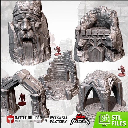 Dwarven Constructs Txarli Factory Dwarven Holds 5-part Terrain Set, Perfect for Tabletop Wargames