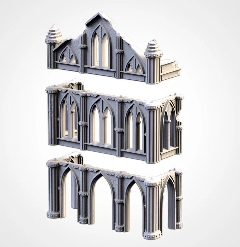 Modular CATHEDRAL RUINS Txarli Factory Imperial Building Terrain Cityscape Set, Perfect for Tabletop Wargames