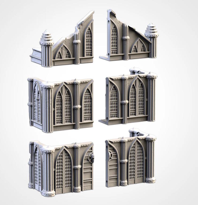 Modular CATHEDRAL RUINS Txarli Factory Imperial Building Terrain Cityscape Set, Perfect for Tabletop Wargames