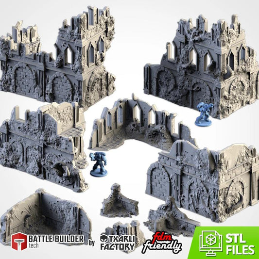 Modular INFECTED RUINS Txarli Factory Infected Alien Building Terrain Cityscape Set, Perfect for Tabletop Wargames