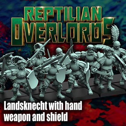 Imperial Landsknecht Handweapon and Shield Miniatures, Weapon Conversions Fantasy by Reptilian Overlords, perfect for Fantasy Wargames