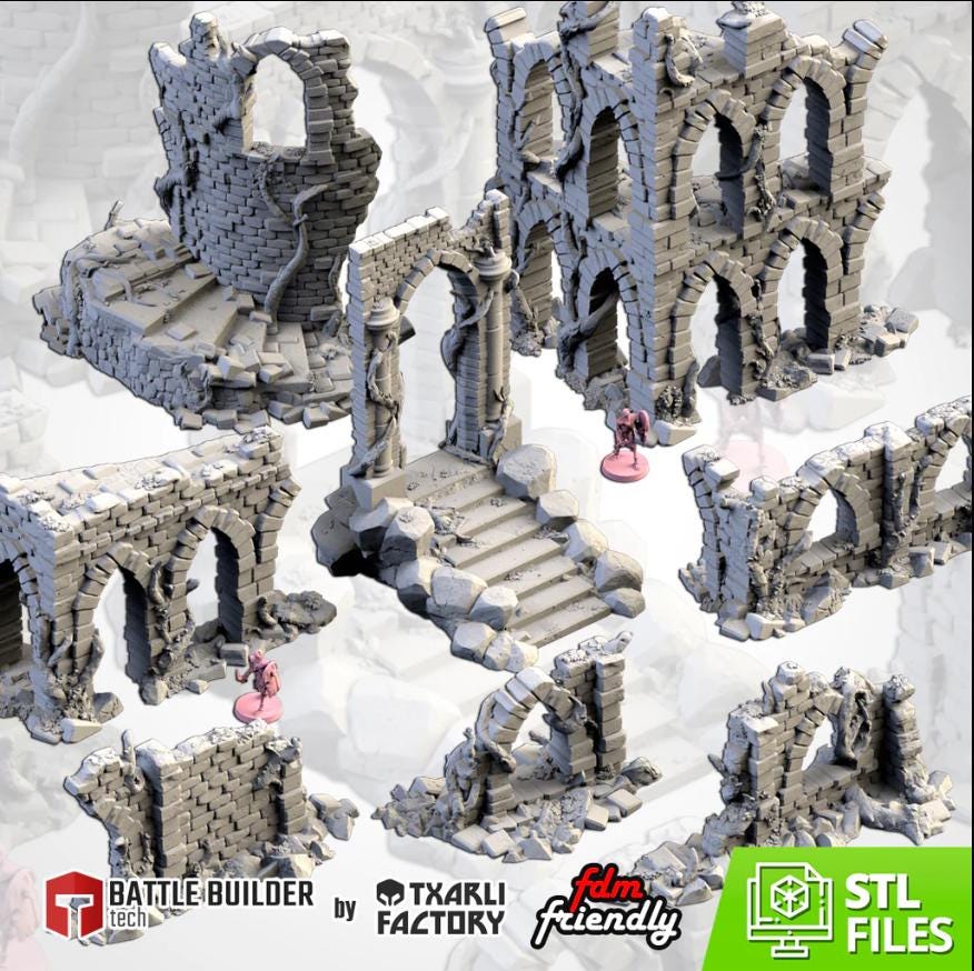 ABANDONED CITY RUINS Modular Wargaming Overgrown Ruins Terrain by Txarli Factory for Tabletop Wargames