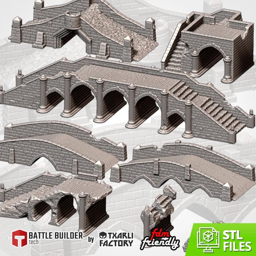 Modular STONE BRIDGES Terrain Cityscape Set, Perfect for Tabletop Wargames