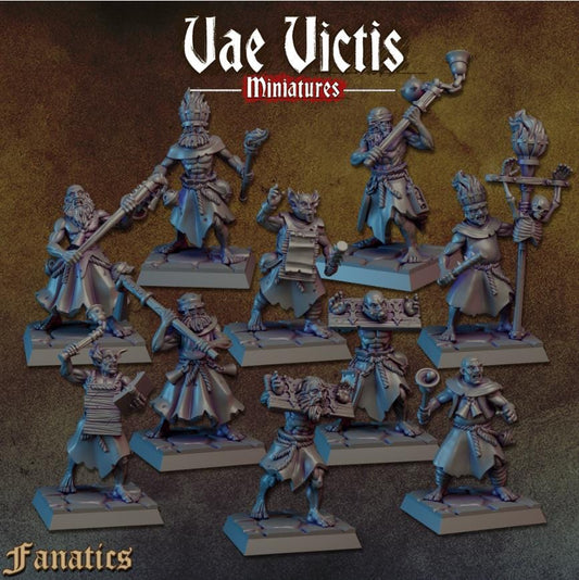 Fanatics and Zealots Warband, Rat Catcher, Sword Swallower, Grave Keeper, Fantasy Miniatures by Vae Victis, perfect for Fantasy Wargames
