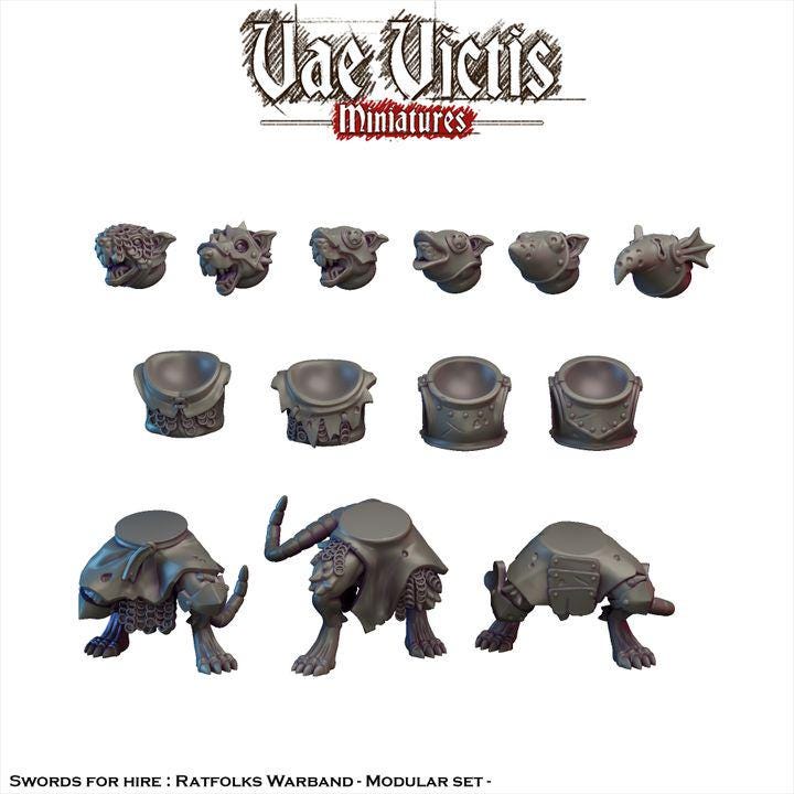 Ratkin Warband, Field Surgeon. Drummer, Noble Fighter,  Fantasy Miniatures by Vae Victis, perfect for Fantasy Wargames and Tabletop RPGs