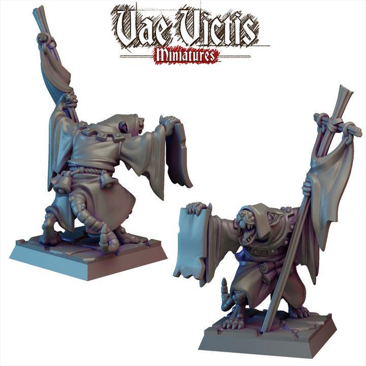Ratkin Warband, Field Surgeon. Drummer, Noble Fighter,  Fantasy Miniatures by Vae Victis, perfect for Fantasy Wargames and Tabletop RPGs