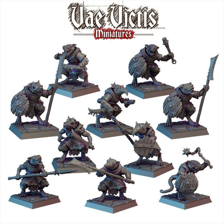 Ratkin Warband, Field Surgeon. Drummer, Noble Fighter,  Fantasy Miniatures by Vae Victis, perfect for Fantasy Wargames and Tabletop RPGs