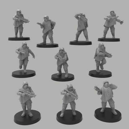 Heck Ghosts Conscripted Miners w/ SMGs, Semi-modular Sci-Fi warriors by ThatEvilOne, Sci-Fi Wargames Guard, Imperial Auxilia Army