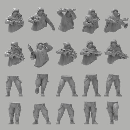 Heck Ghosts Conscripted Miners w/ SMGs, Semi-modular Sci-Fi warriors by ThatEvilOne, Sci-Fi Wargames Guard, Imperial Auxilia Army